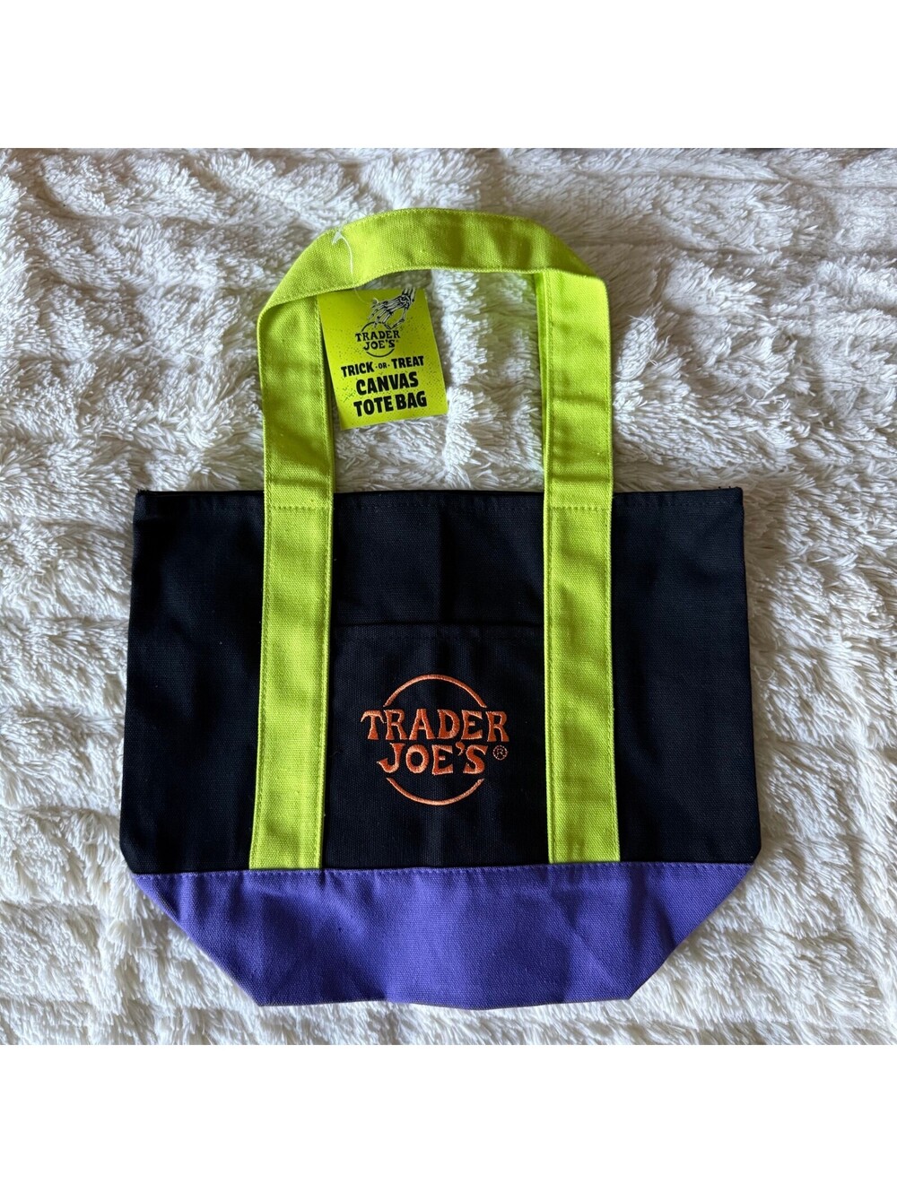 Trader Joe's 2026 Trick or Treat Mini Canvas Tote Bag Black Green Purple NWT